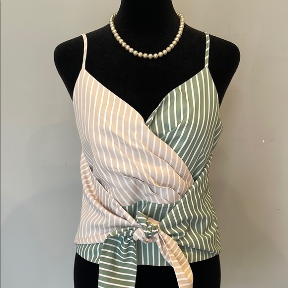 Anthropologie Tops - Striped Wrap Top in Green and Cream Anthropologie small